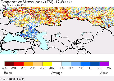Russian Federation Evaporative Stress Index (ESI), 12-Weeks Thematic Map For 11/15/2021 - 11/21/2021