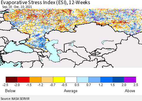 Russian Federation Evaporative Stress Index (ESI), 12-Weeks Thematic Map For 12/6/2021 - 12/12/2021