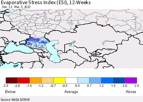 Russian Federation Evaporative Stress Index (ESI), 12-Weeks Thematic Map For 2/28/2022 - 3/6/2022