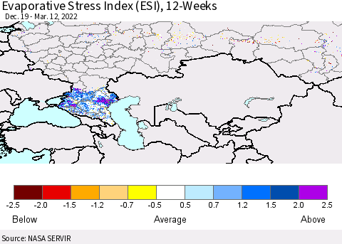 Russian Federation Evaporative Stress Index (ESI), 12-Weeks Thematic Map For 3/7/2022 - 3/13/2022