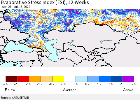 Russian Federation Evaporative Stress Index (ESI), 12-Weeks Thematic Map For 7/11/2022 - 7/17/2022