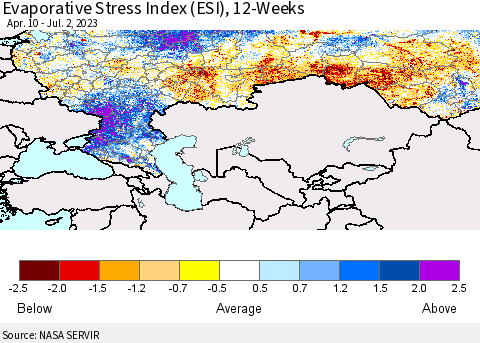 Russian Federation Evaporative Stress Index (ESI), 12-Weeks Thematic Map For 6/26/2023 - 7/2/2023