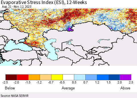Russian Federation Evaporative Stress Index (ESI), 12-Weeks Thematic Map For 11/6/2023 - 11/12/2023