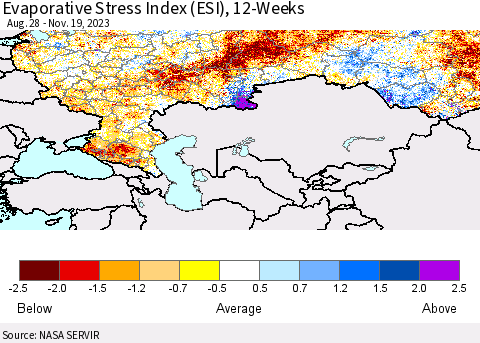 Russian Federation Evaporative Stress Index (ESI), 12-Weeks Thematic Map For 11/13/2023 - 11/19/2023