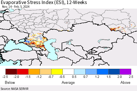 Russian Federation Evaporative Stress Index (ESI), 12-Weeks Thematic Map For 2/5/2024 - 2/11/2024
