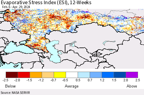 Russian Federation Evaporative Stress Index (ESI), 12-Weeks Thematic Map For 4/29/2024 - 5/5/2024