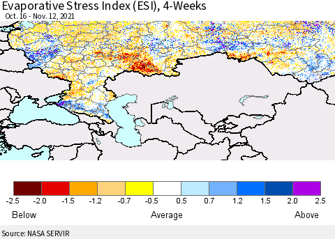 Russian Federation Evaporative Stress Index (ESI), 4-Weeks Thematic Map For 11/8/2021 - 11/14/2021