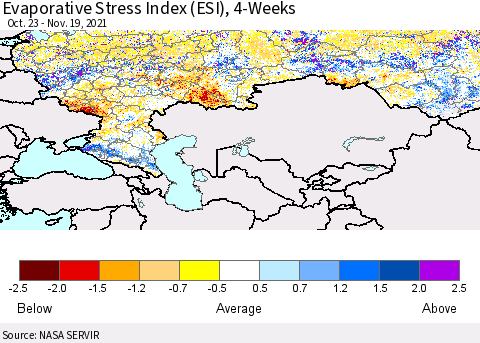 Russian Federation Evaporative Stress Index (ESI), 4-Weeks Thematic Map For 11/15/2021 - 11/21/2021