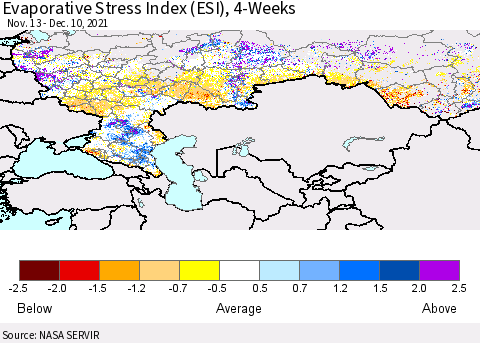 Russian Federation Evaporative Stress Index (ESI), 4-Weeks Thematic Map For 12/6/2021 - 12/12/2021