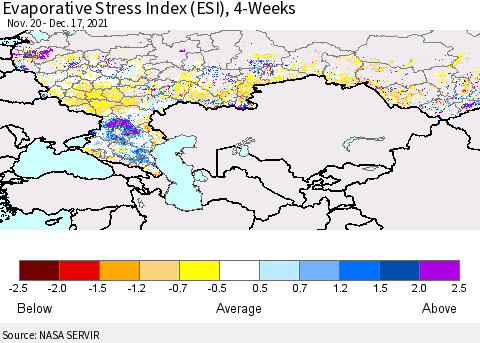 Russian Federation Evaporative Stress Index (ESI), 4-Weeks Thematic Map For 12/13/2021 - 12/19/2021