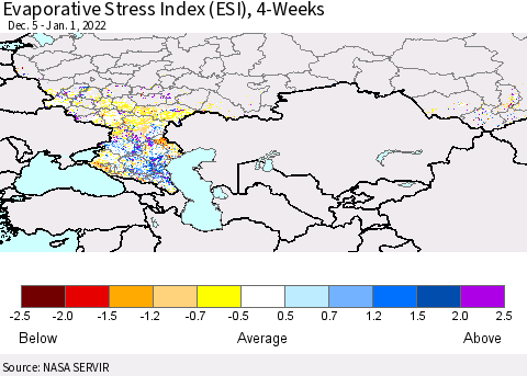 Russian Federation Evaporative Stress Index (ESI), 4-Weeks Thematic Map For 12/27/2021 - 1/2/2022