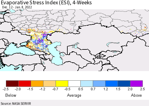 Russian Federation Evaporative Stress Index (ESI), 4-Weeks Thematic Map For 1/3/2022 - 1/9/2022