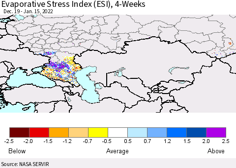 Russian Federation Evaporative Stress Index (ESI), 4-Weeks Thematic Map For 1/10/2022 - 1/16/2022