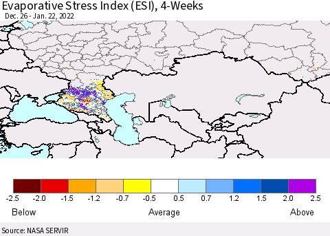 Russian Federation Evaporative Stress Index (ESI), 4-Weeks Thematic Map For 1/17/2022 - 1/23/2022