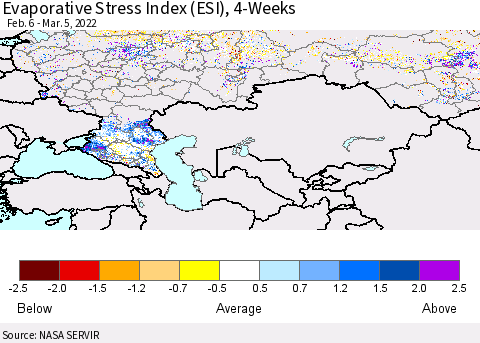Russian Federation Evaporative Stress Index (ESI), 4-Weeks Thematic Map For 2/28/2022 - 3/6/2022