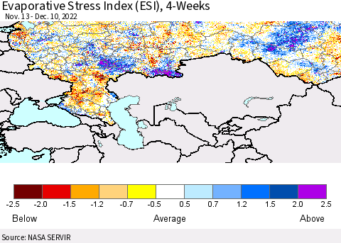 Russian Federation Evaporative Stress Index (ESI), 4-Weeks Thematic Map For 12/5/2022 - 12/11/2022