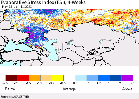 Russian Federation Evaporative Stress Index (ESI), 4-Weeks Thematic Map For 6/5/2023 - 6/11/2023