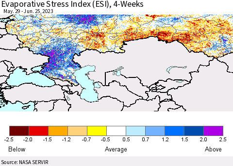 Russian Federation Evaporative Stress Index (ESI), 4-Weeks Thematic Map For 6/19/2023 - 6/25/2023