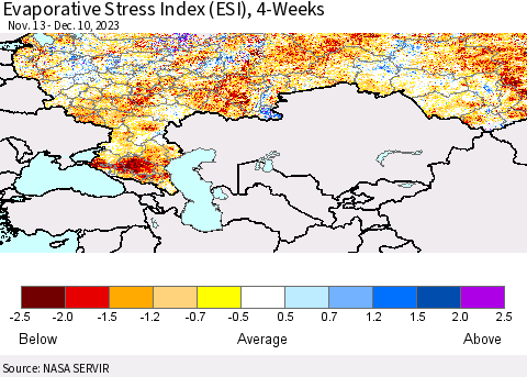 Russian Federation Evaporative Stress Index (ESI), 4-Weeks Thematic Map For 12/4/2023 - 12/10/2023