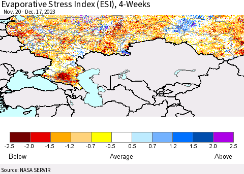 Russian Federation Evaporative Stress Index (ESI), 4-Weeks Thematic Map For 12/11/2023 - 12/17/2023