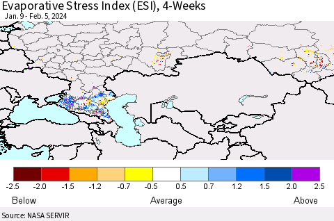 Russian Federation Evaporative Stress Index (ESI), 4-Weeks Thematic Map For 2/5/2024 - 2/11/2024