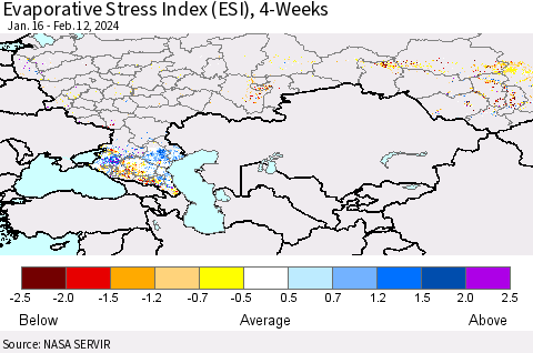 Russian Federation Evaporative Stress Index (ESI), 4-Weeks Thematic Map For 2/12/2024 - 2/18/2024