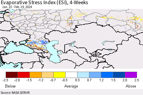 Russian Federation Evaporative Stress Index (ESI), 4-Weeks Thematic Map For 2/19/2024 - 2/25/2024