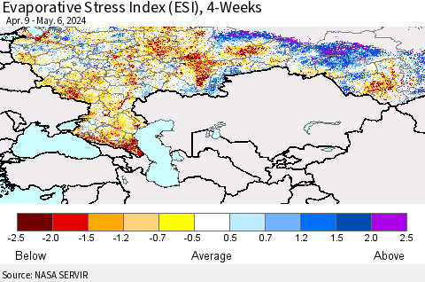 Russian Federation Evaporative Stress Index (ESI), 4-Weeks Thematic Map For 5/6/2024 - 5/12/2024