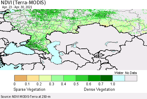 Russian Federation NDVI (Terra-MODIS) Thematic Map For 4/23/2021 - 4/30/2021