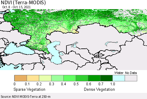 Russian Federation NDVI (Terra-MODIS) Thematic Map For 10/8/2021 - 10/15/2021