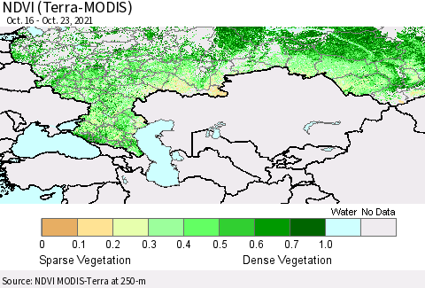 Russian Federation NDVI (Terra-MODIS) Thematic Map For 10/16/2021 - 10/23/2021