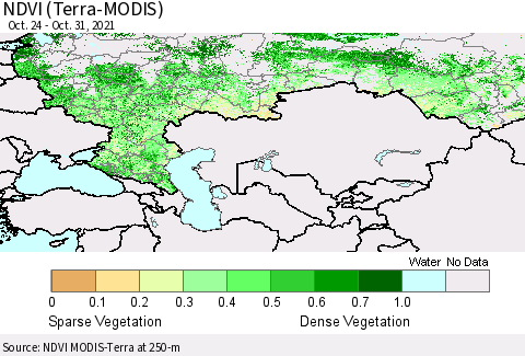 Russian Federation NDVI (Terra-MODIS) Thematic Map For 10/24/2021 - 10/31/2021