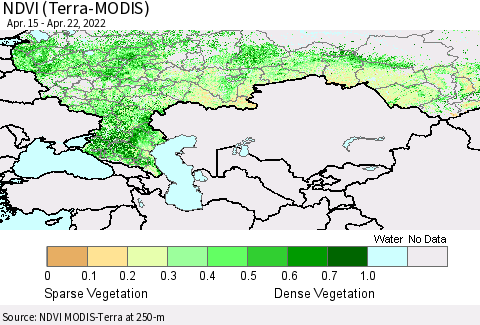Russian Federation NDVI (Terra-MODIS) Thematic Map For 4/15/2022 - 4/22/2022