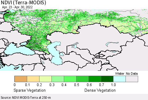 Russian Federation NDVI (Terra-MODIS) Thematic Map For 4/23/2022 - 4/30/2022
