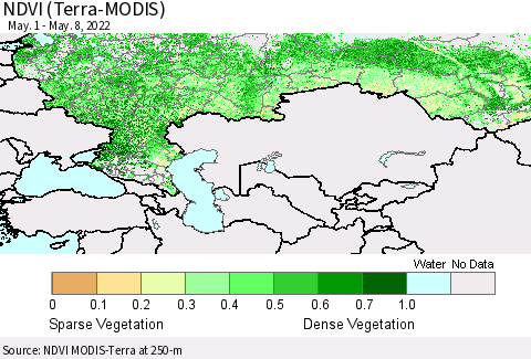 Russian Federation NDVI (Terra-MODIS) Thematic Map For 5/1/2022 - 5/8/2022