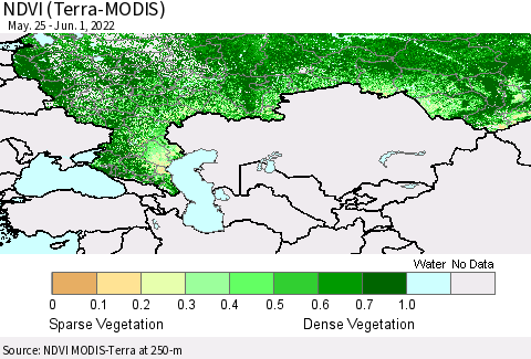 Russian Federation NDVI (Terra-MODIS) Thematic Map For 5/25/2022 - 6/1/2022