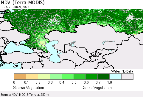 Russian Federation NDVI (Terra-MODIS) Thematic Map For 6/2/2022 - 6/9/2022