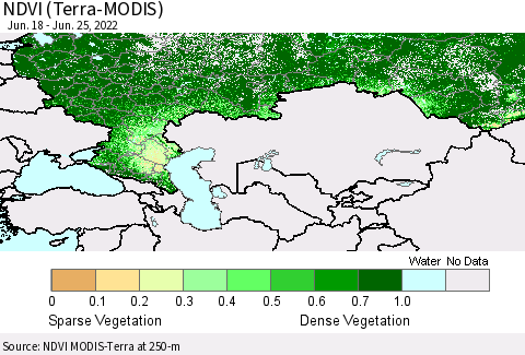 Russian Federation NDVI (Terra-MODIS) Thematic Map For 6/18/2022 - 6/25/2022