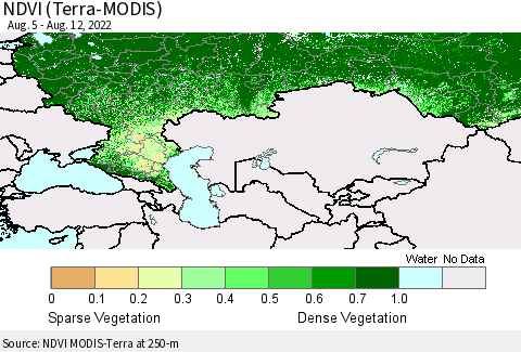 Russian Federation NDVI (Terra-MODIS) Thematic Map For 8/5/2022 - 8/12/2022