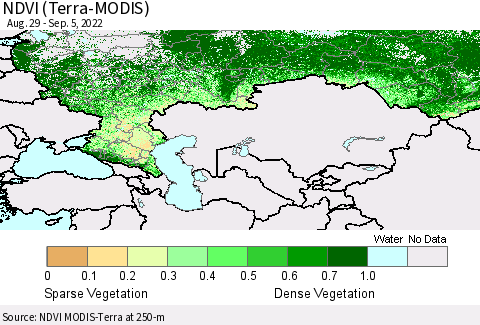 Russian Federation NDVI (Terra-MODIS) Thematic Map For 8/29/2022 - 9/5/2022