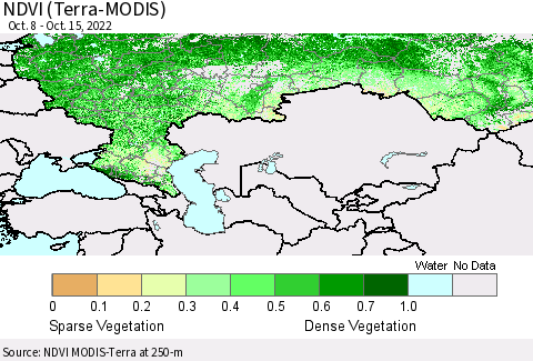 Russian Federation NDVI (Terra-MODIS) Thematic Map For 10/8/2022 - 10/15/2022