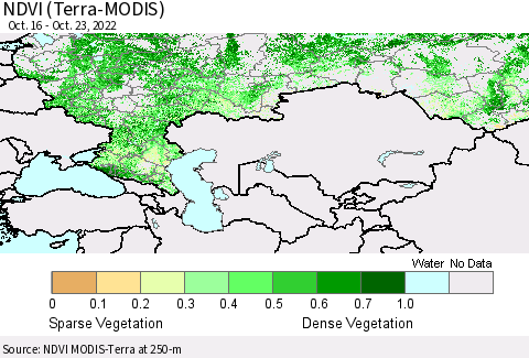 Russian Federation NDVI (Terra-MODIS) Thematic Map For 10/16/2022 - 10/23/2022