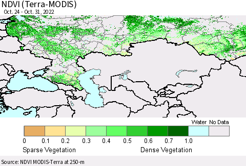 Russian Federation NDVI (Terra-MODIS) Thematic Map For 10/24/2022 - 10/31/2022