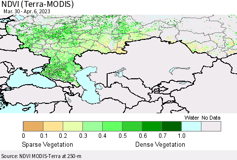 Russian Federation NDVI (Terra-MODIS) Thematic Map For 3/30/2023 - 4/6/2023