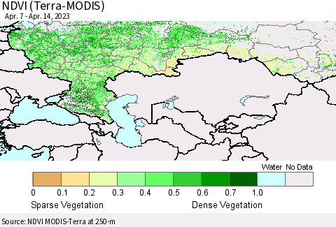 Russian Federation NDVI (Terra-MODIS) Thematic Map For 4/7/2023 - 4/14/2023