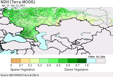 Russian Federation NDVI (Terra-MODIS) Thematic Map For 4/15/2023 - 4/22/2023