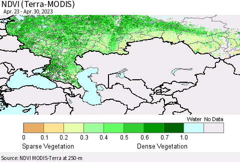 Russian Federation NDVI (Terra-MODIS) Thematic Map For 4/23/2023 - 4/30/2023