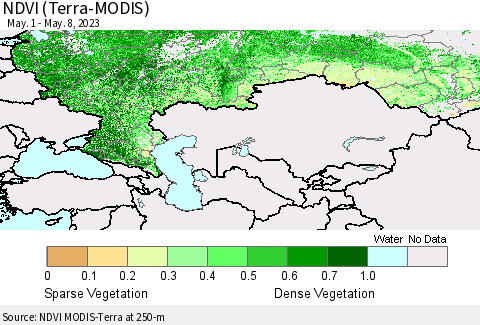 Russian Federation NDVI (Terra-MODIS) Thematic Map For 5/1/2023 - 5/8/2023