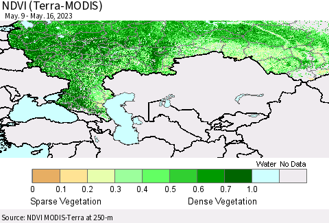Russian Federation NDVI (Terra-MODIS) Thematic Map For 5/9/2023 - 5/16/2023
