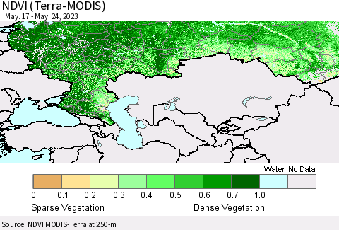 Russian Federation NDVI (Terra-MODIS) Thematic Map For 5/17/2023 - 5/24/2023
